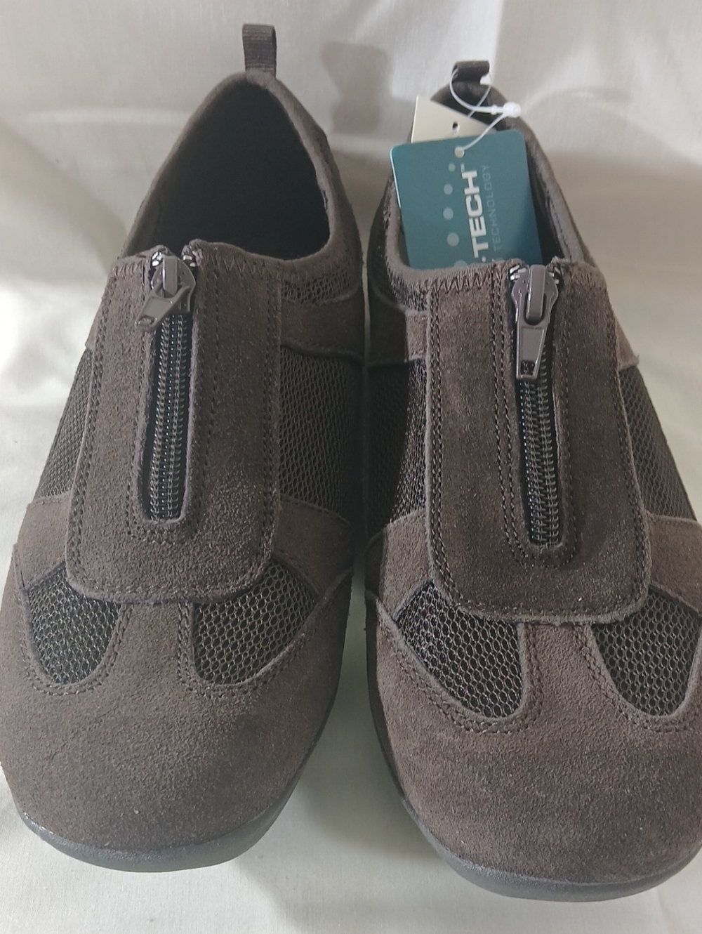 Della Womans Dark Brown Suede Zip-Front Slip-On Loafers
